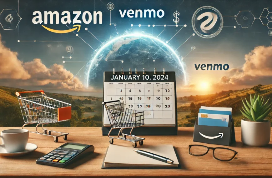 allintitle:when does amazon stop accepting venmo A digital payment graphic showing Amazon and Venmo logos with a calendar marking January 10, 2024, symbolizing the payment change.