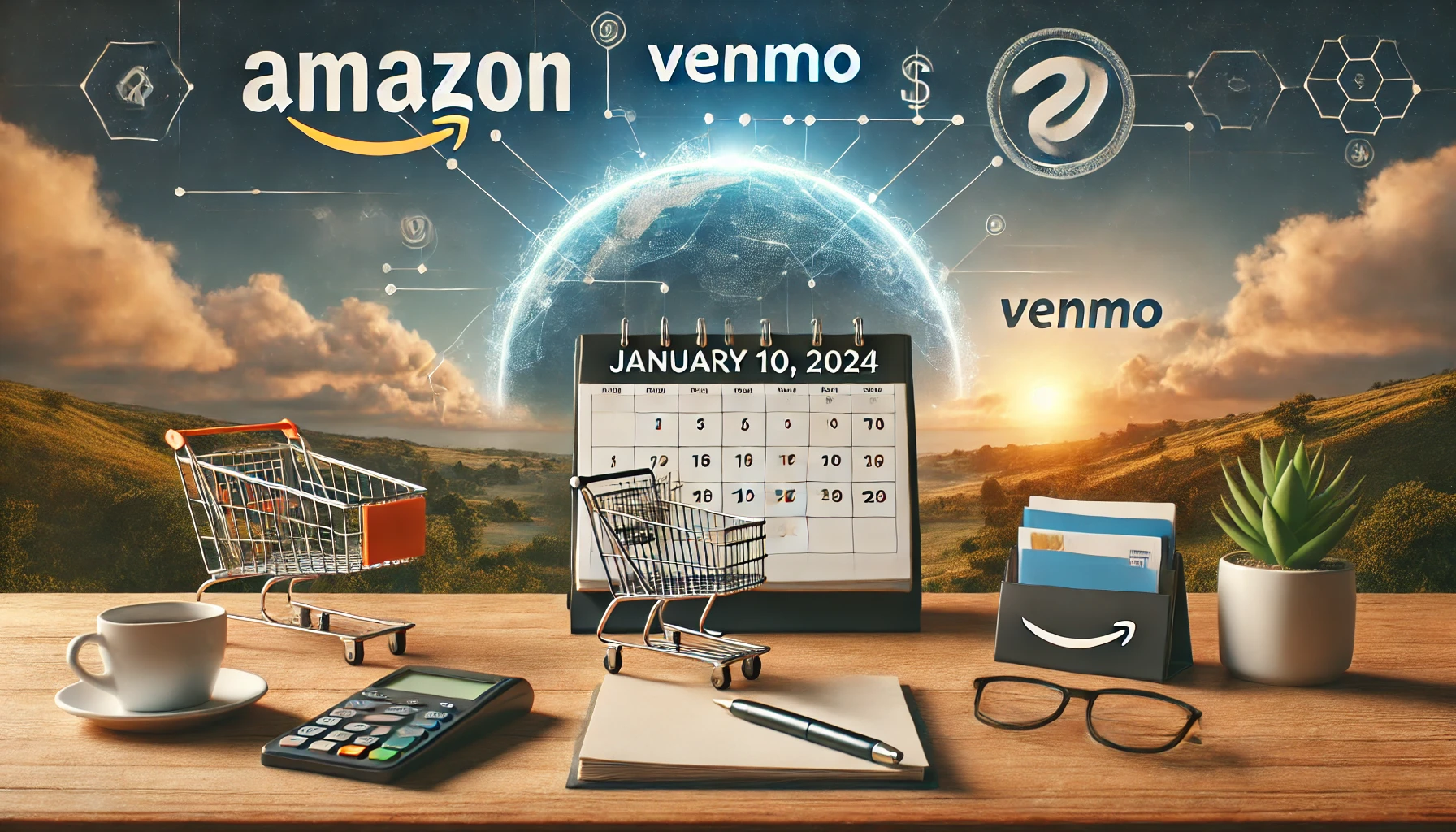 allintitle:when does amazon stop accepting venmo A digital payment graphic showing Amazon and Venmo logos with a calendar marking January 10, 2024, symbolizing the payment change.