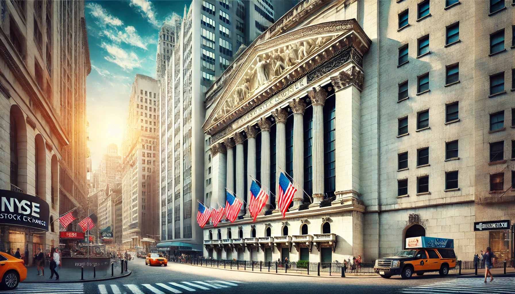 The New York Stock Exchange building in New York City, showcasing its historic facade.