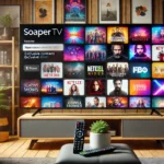 Soaper TV streaming platform with a vibrant TV display and show thumbnails.