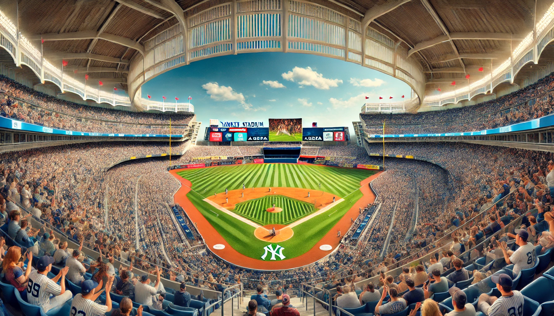 A panoramic view of yankees Stadium during a game, capturing the atmosphere and fans.