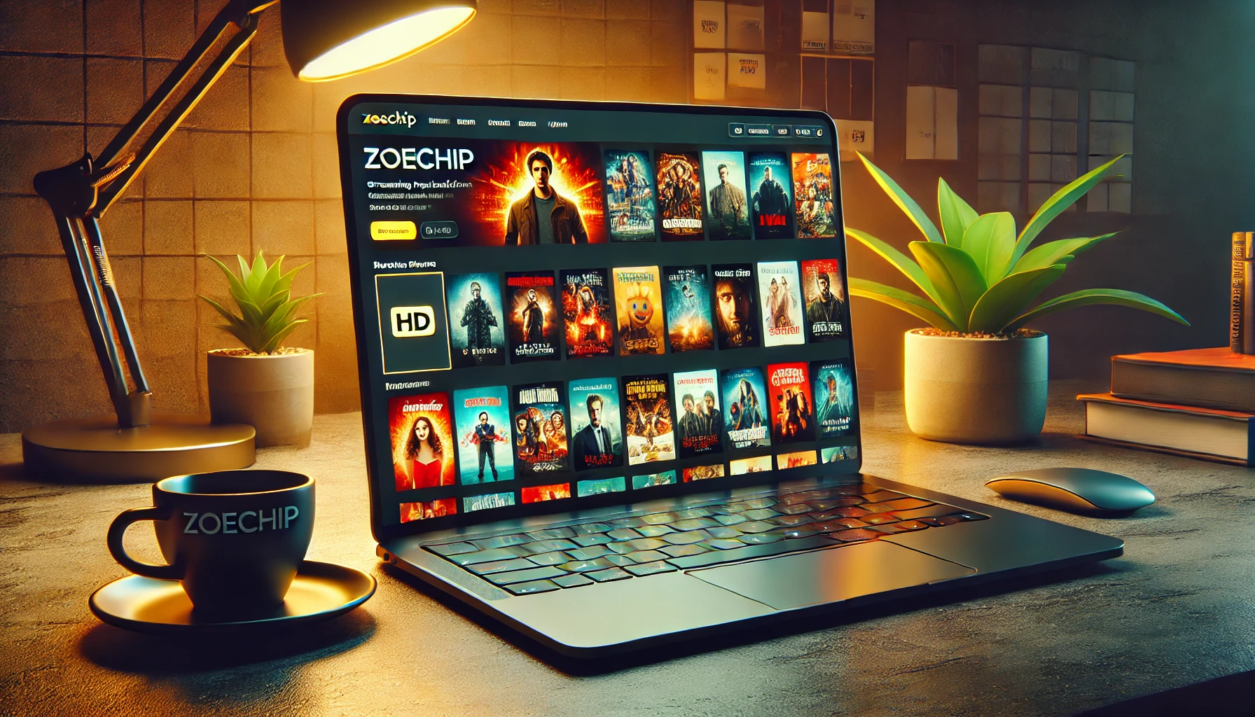 zoechip interface showcasing an extensive movie and TV show library.